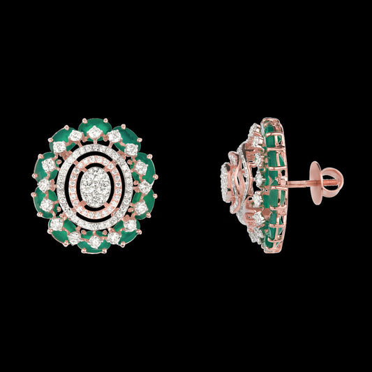 14K Rose Gold Diamond Earrings - 2.38ct VS-SI-HI with Colour Stones