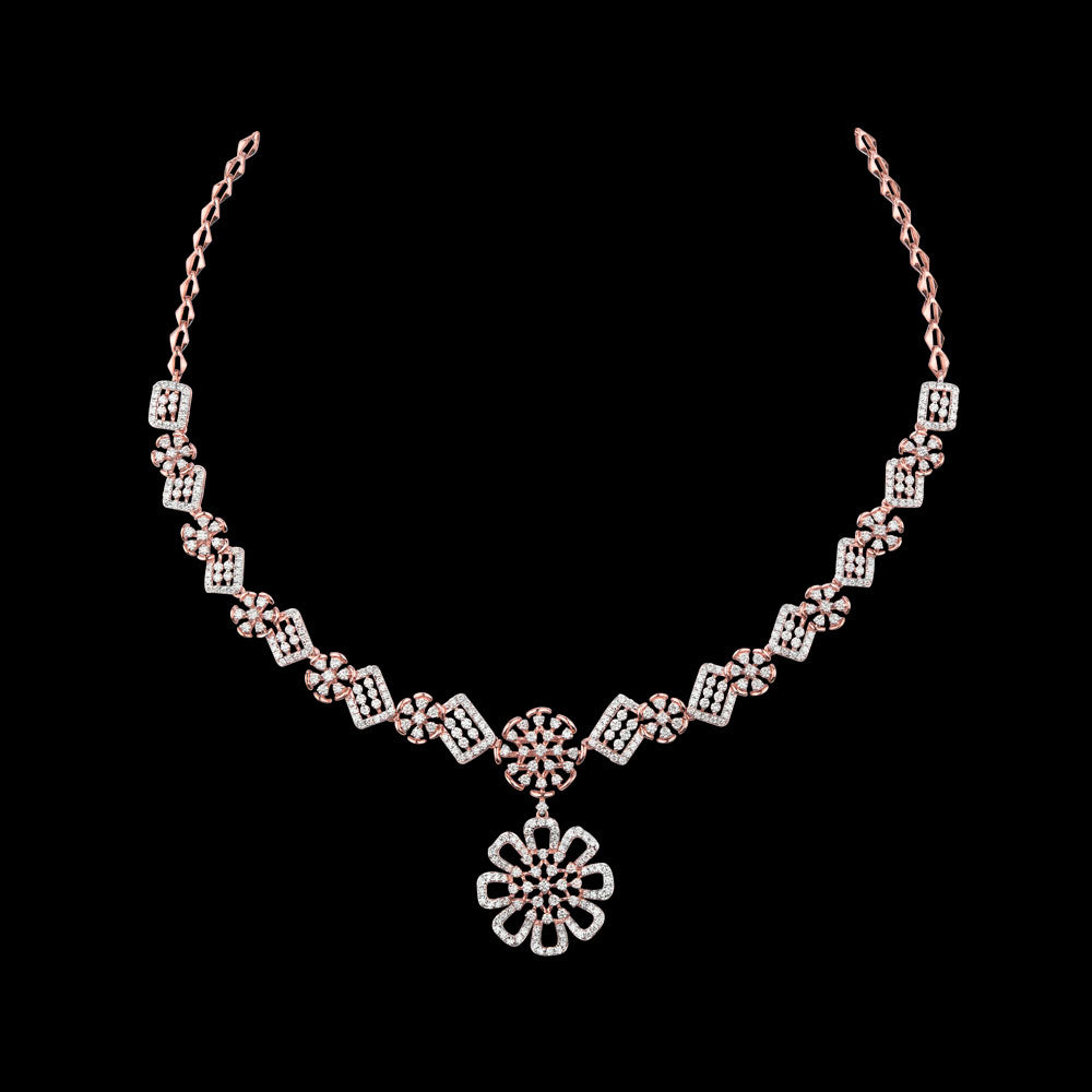 14K Rose Gold Diamond Necklace - 4.399ct VVS-VS-GH