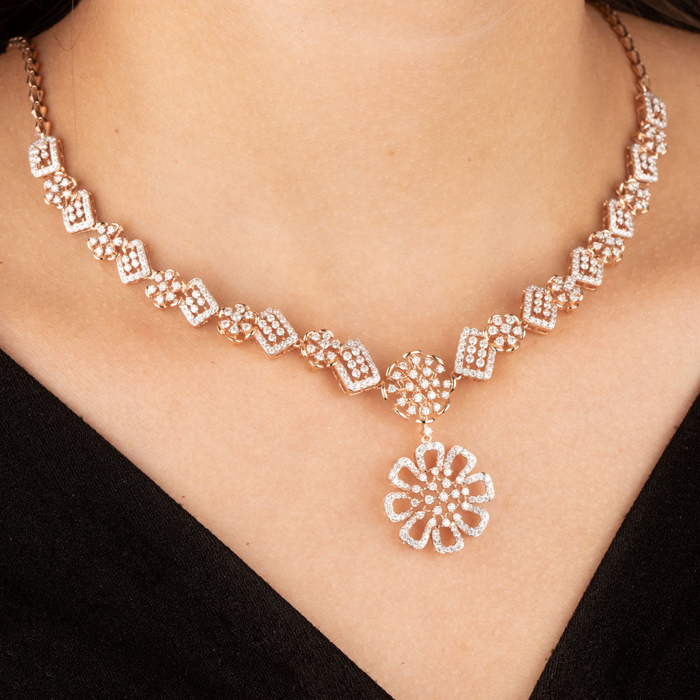 14K Rose Gold Diamond Necklace - 4.399ct VVS-VS-GH