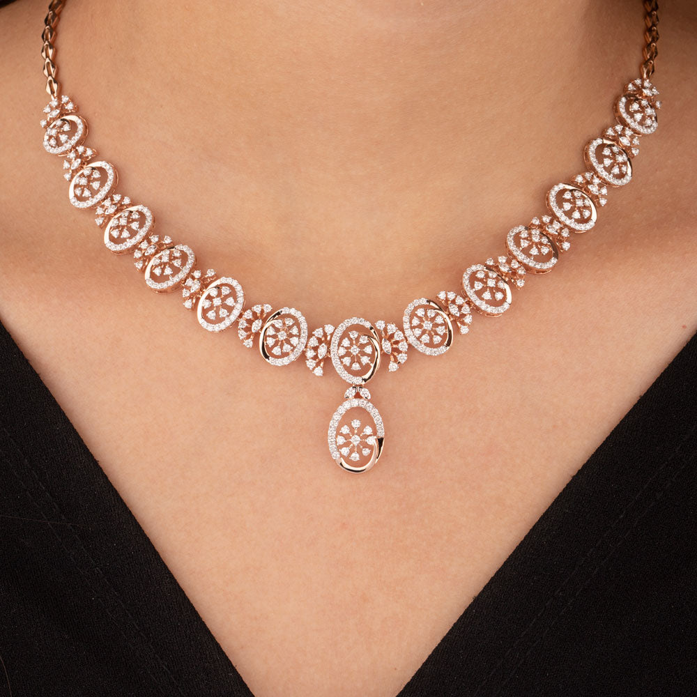 14K Rose Gold Diamond Necklace - 4.262ct VVS-VS-GH