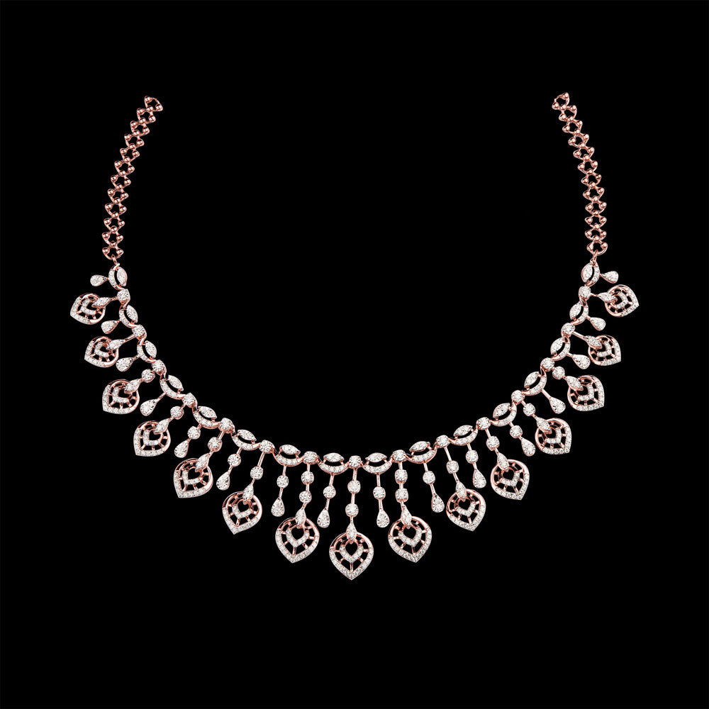 14K Rose Gold Diamond Necklace - 4.022ct VVS-VS-GH