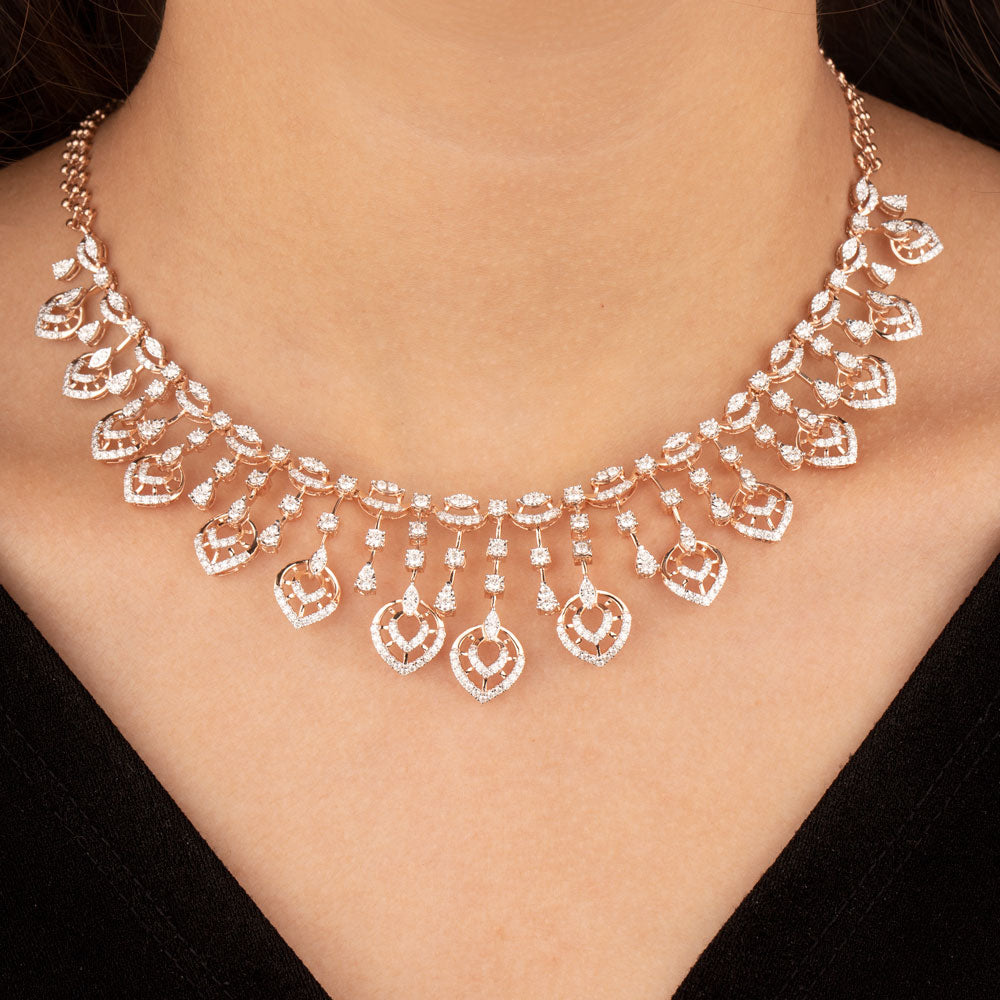 14K Rose Gold Diamond Necklace - 4.022ct VVS-VS-GH