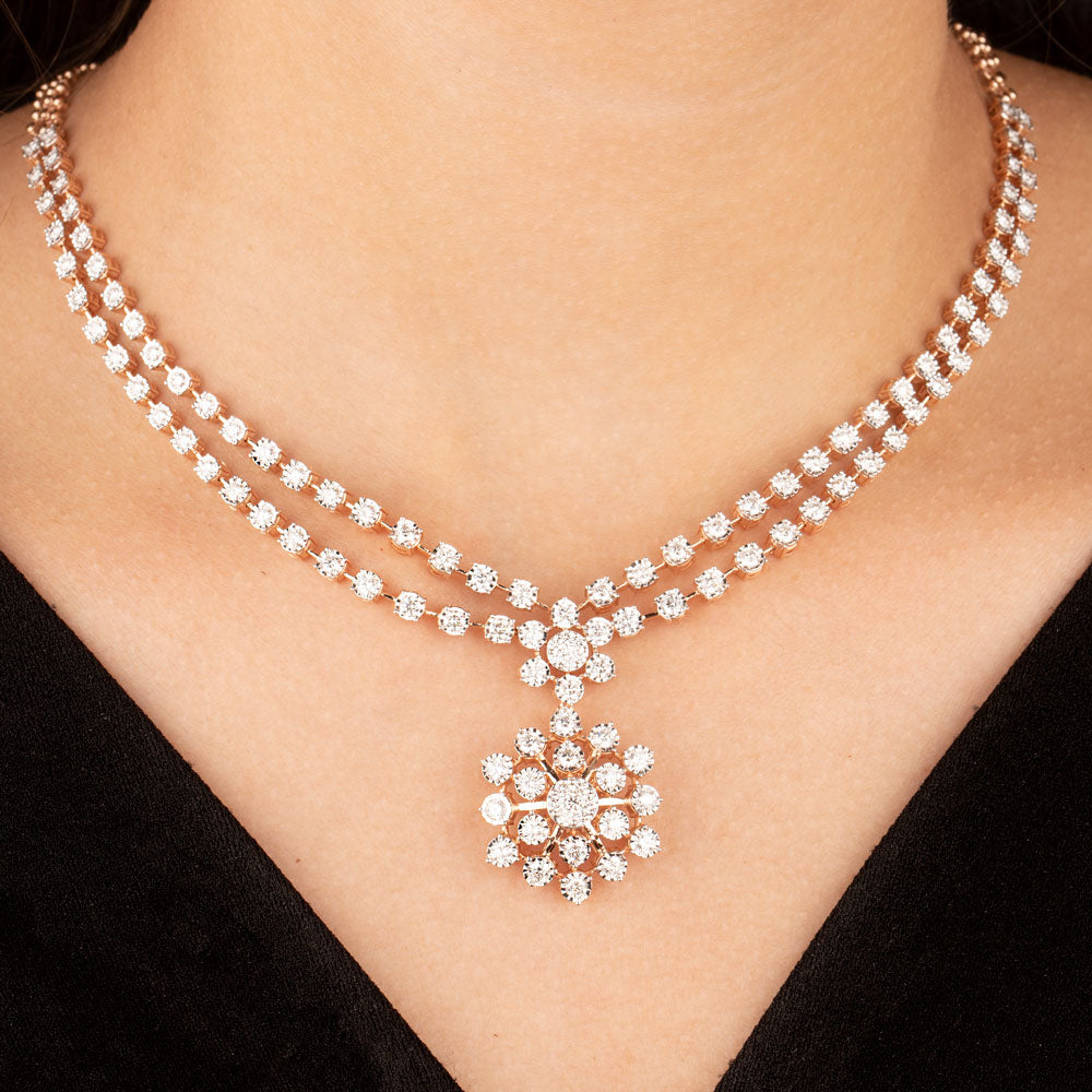 14K Rose Gold Diamond Necklace - 5.36ct VVS-VS-HI