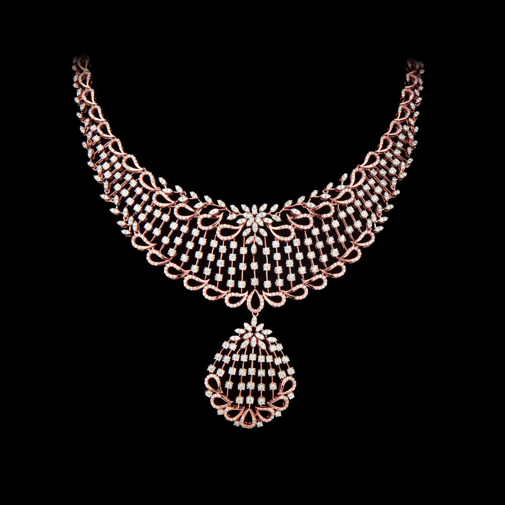 14K Rose Gold Diamond Necklace - 7.292ct VVS-VS-IJ