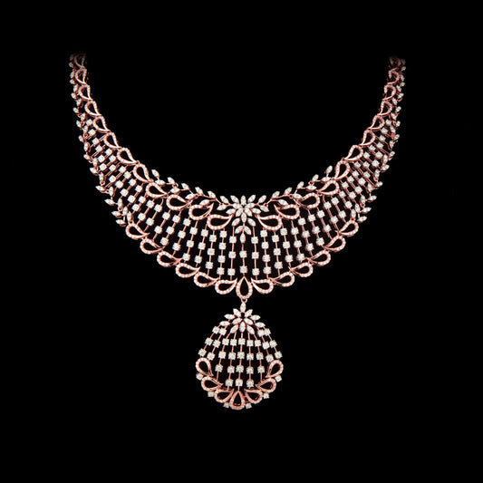 14K Rose Gold Diamond Necklace - 7.292ct VVS-VS-IJ