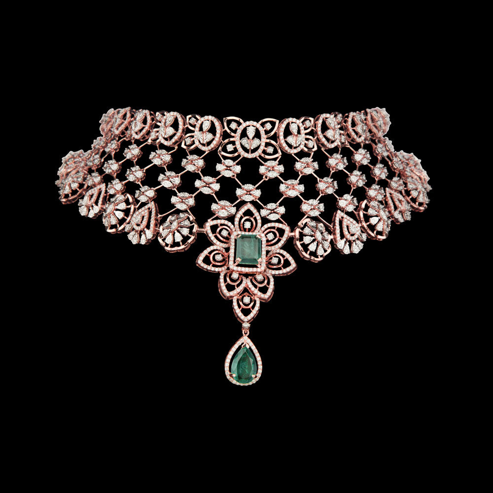 14K Rose Gold Diamond Necklace - 7.24ct VS-SI-FG with Colour Stones