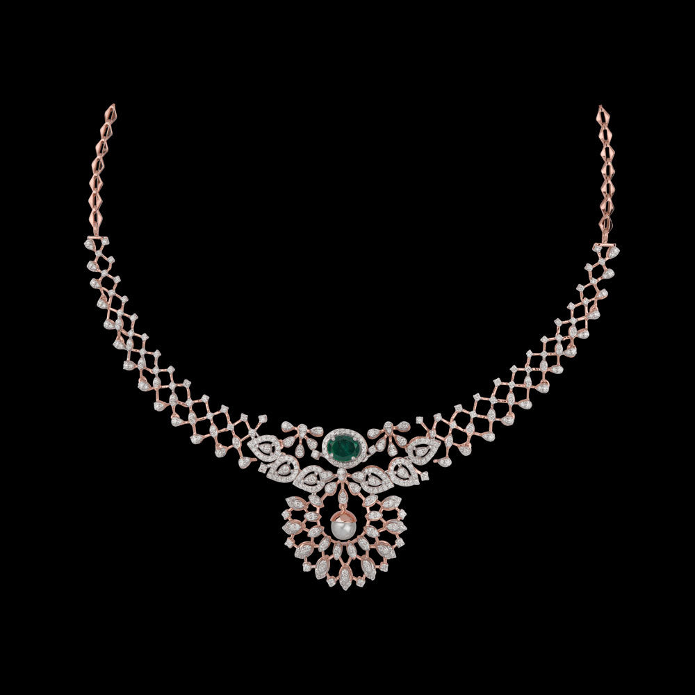 14K Rose Gold Diamond Necklace - 2.65ct VS-SI-FG with Colour Stones