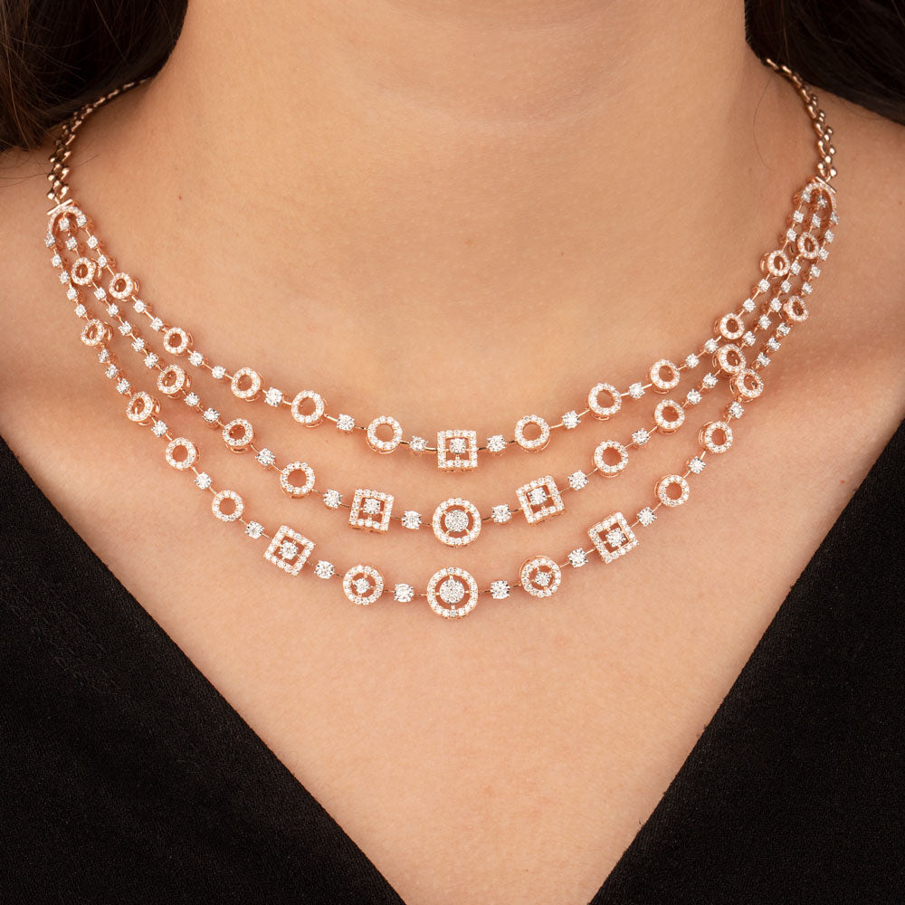 14K Rose Gold Diamond Necklace - 4.35ct VVS-VS-GH