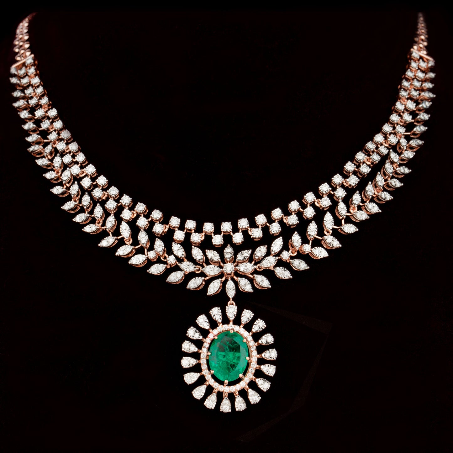 14K Rose Gold Diamond Necklace - 3.82ct VS-SI-FG with Colour Stones