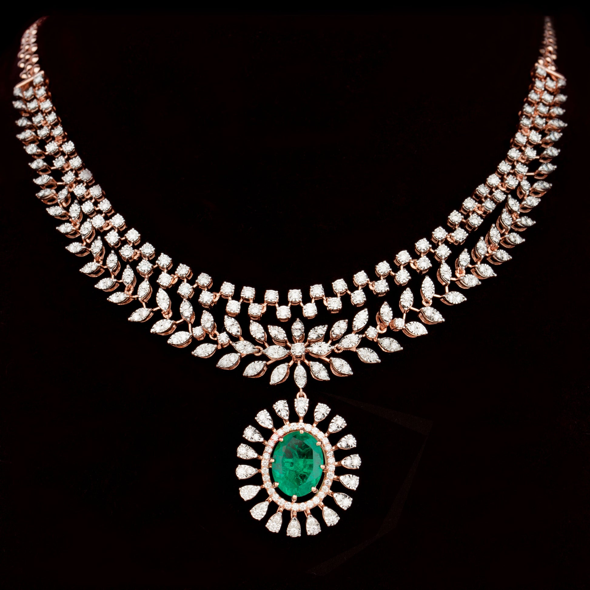 14K Rose Gold Diamond Necklace - 3.82ct VS-SI-FG with Colour Stones