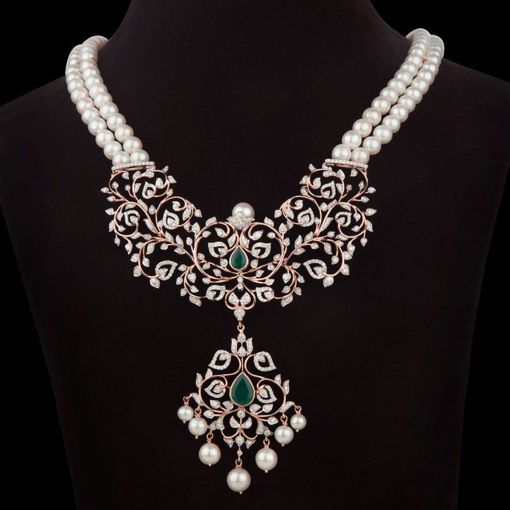 14K Rose Gold Diamond Necklace - 3.78ct SI-IJ with Colour Stones