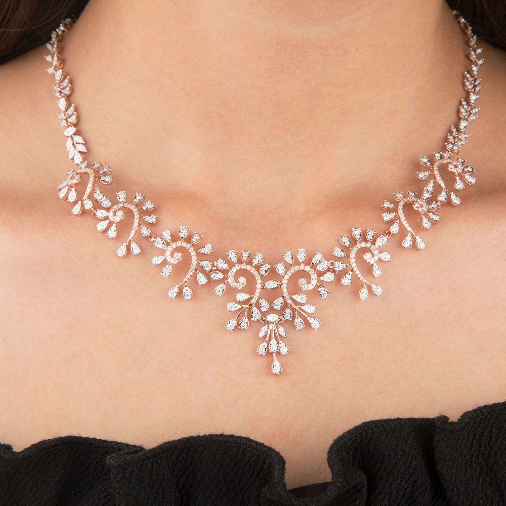 14K Rose Gold Diamond Necklace - 3.52ct VS-SI-FG