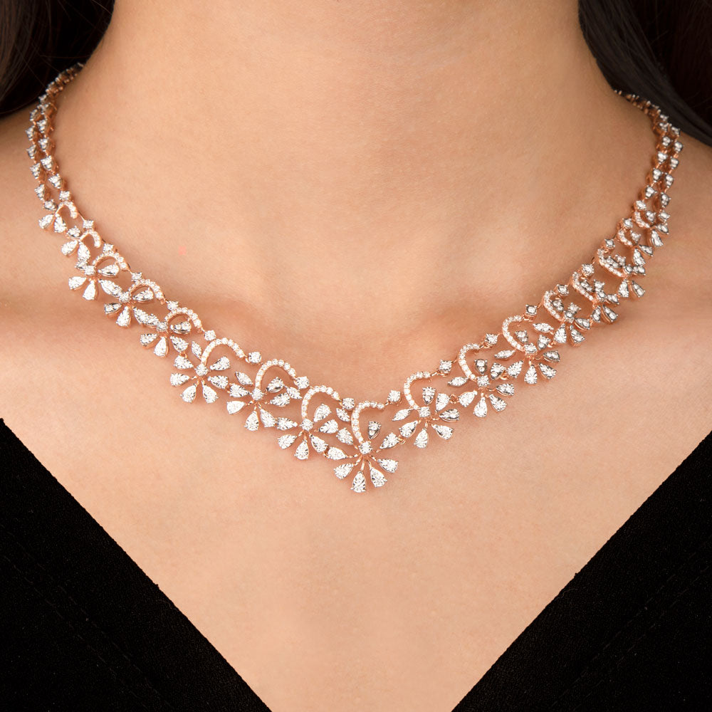 18K Rose Gold Diamond Necklace - 3.183ct VVS-VS-GH