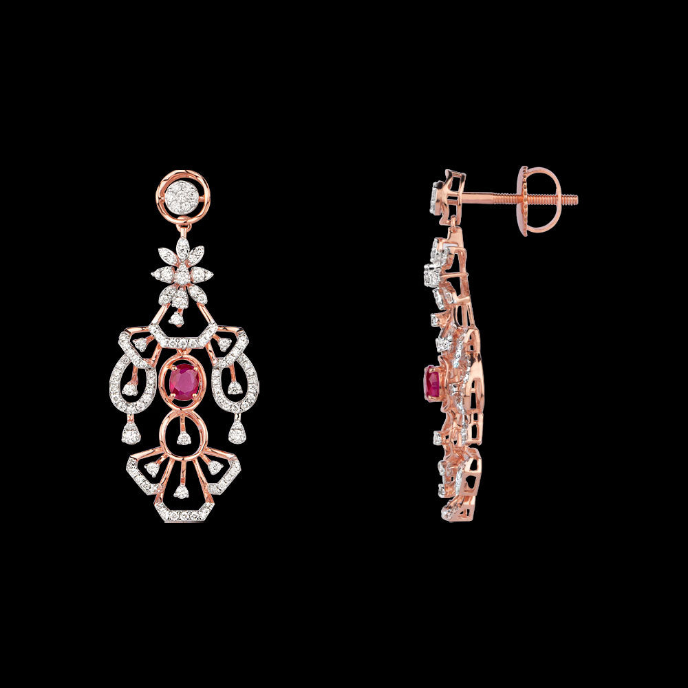18K Rose Gold Diamond Jewellery - 1.609ct VVS-VS-GH with Colour Stones