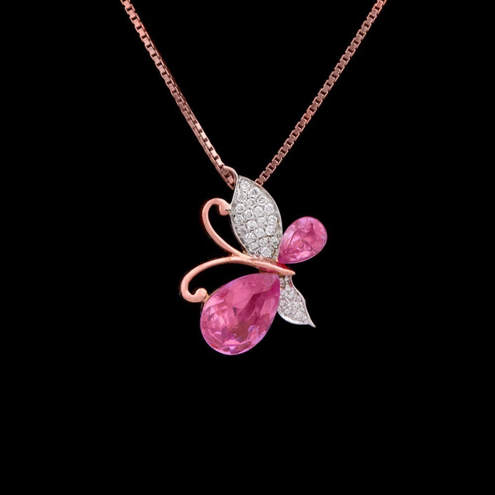 14K Rose Gold Diamond Pendant - 0.12ct SI-IJ with Colour Stones