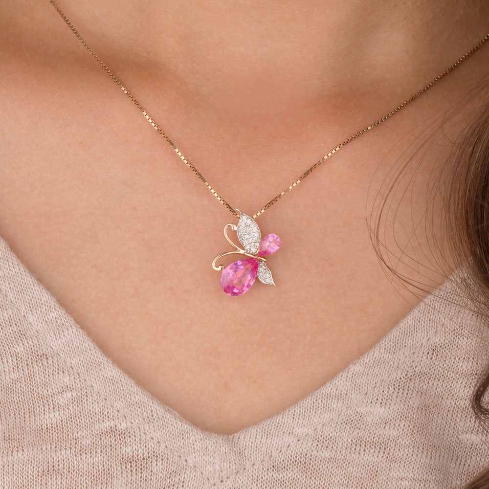 14K Rose Gold Diamond Pendant - 0.12ct SI-IJ with Colour Stones