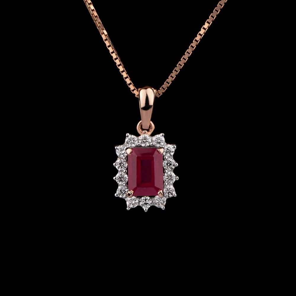 14K Rose Gold Diamond Pendant - 0.32ct SI-IJ with Colour Stones