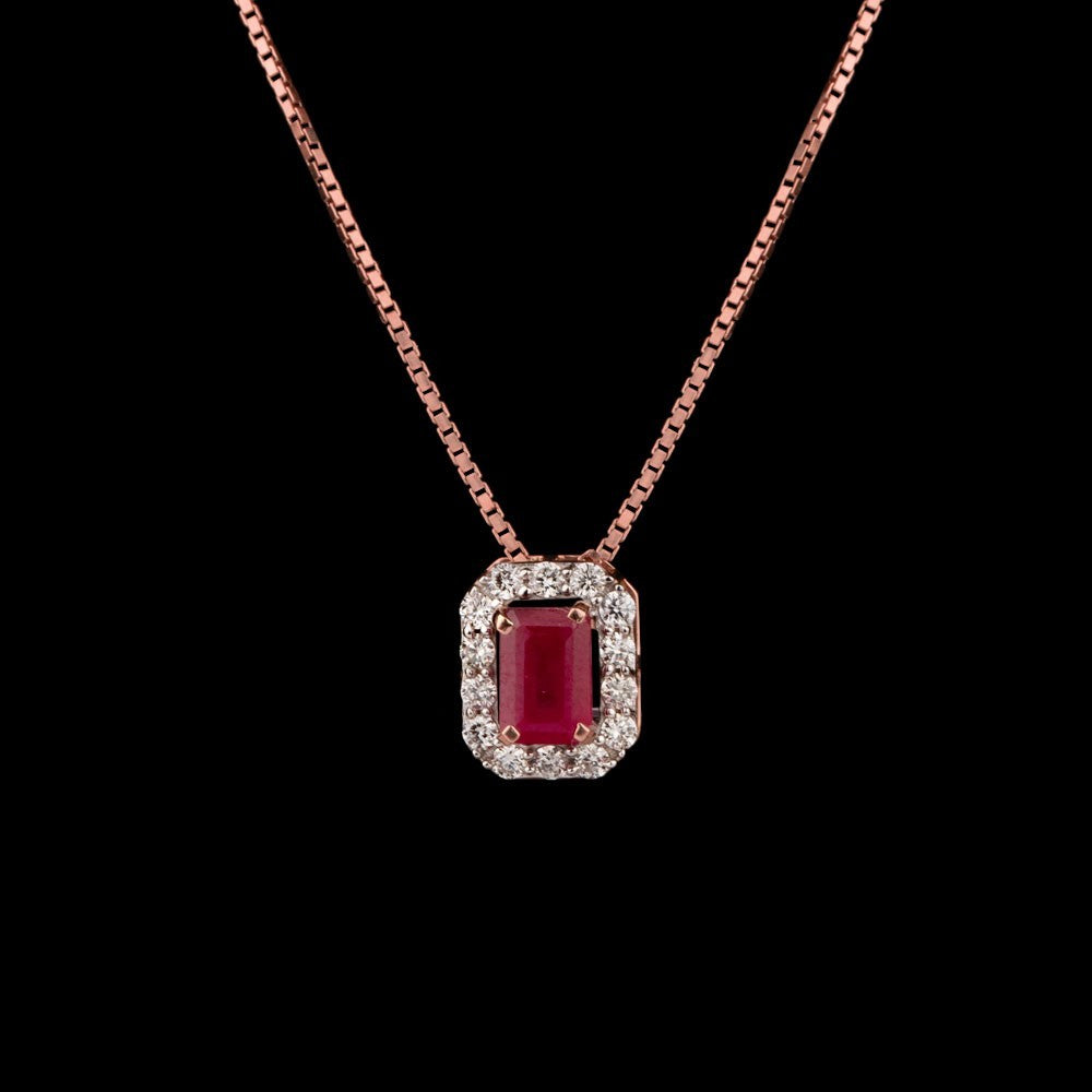 14K Rose Gold Diamond Pendant - 0.24ct SI-IJ with Colour Stones