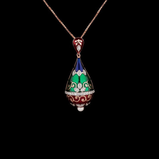14K Rose Gold Diamond Pendant - 0.38ct VS-GH with Colour Stones