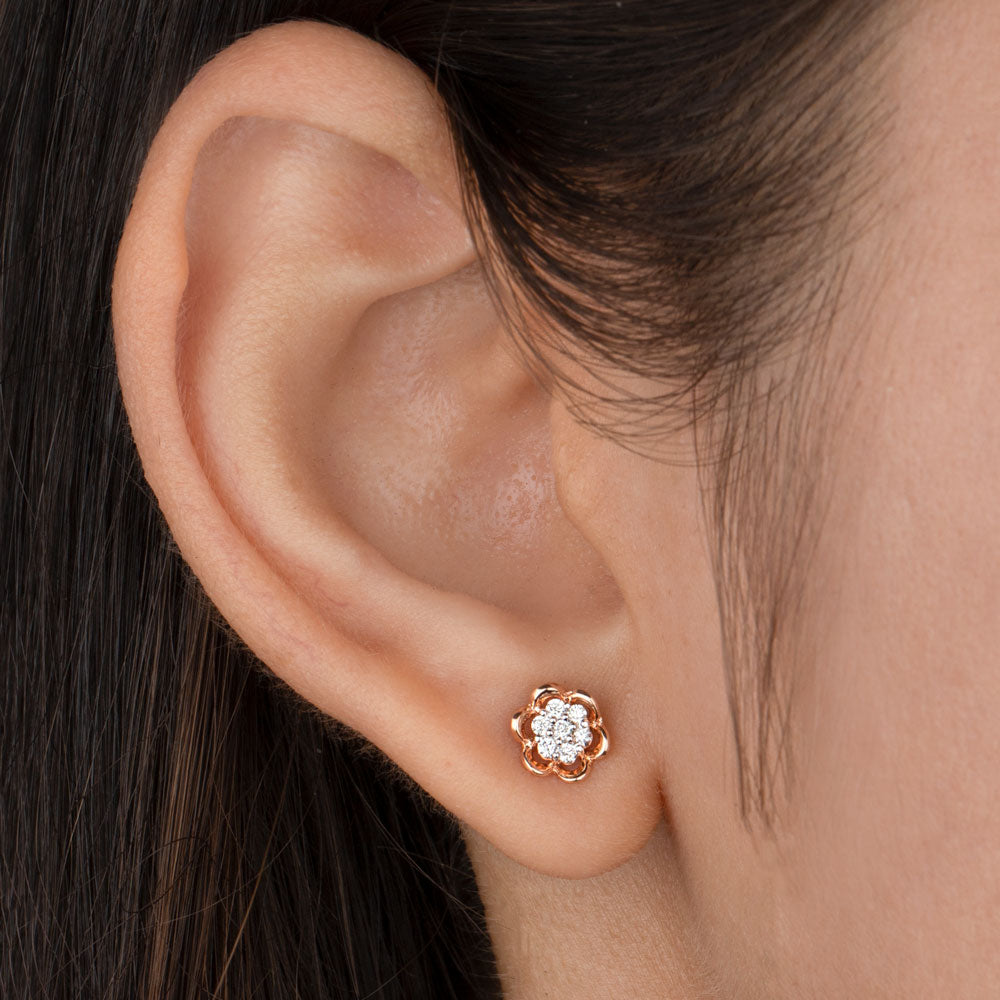 18K Rose Gold Diamond Earrings - 0.15ct SI-GH