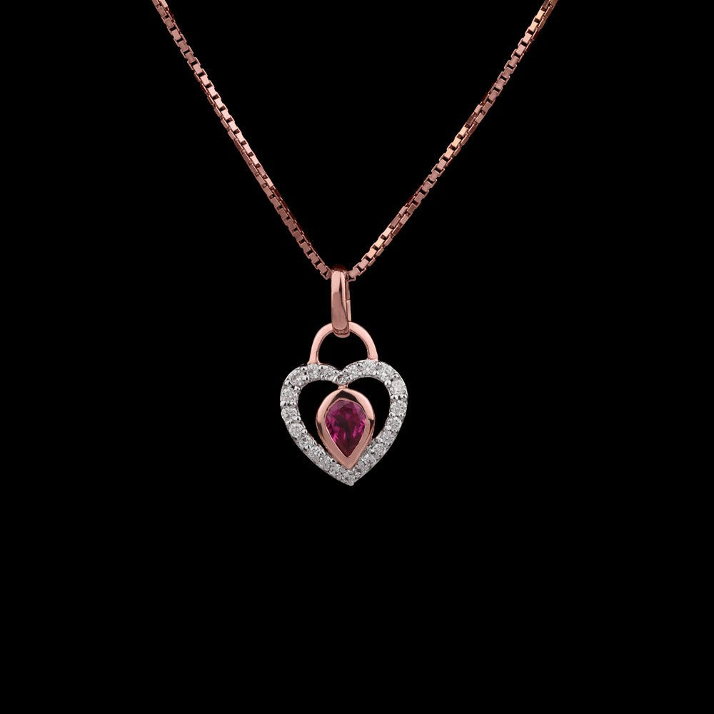 14K Rose Gold Diamond Pendant - 0.13ct VVS-VS-GH with Colour Stones
