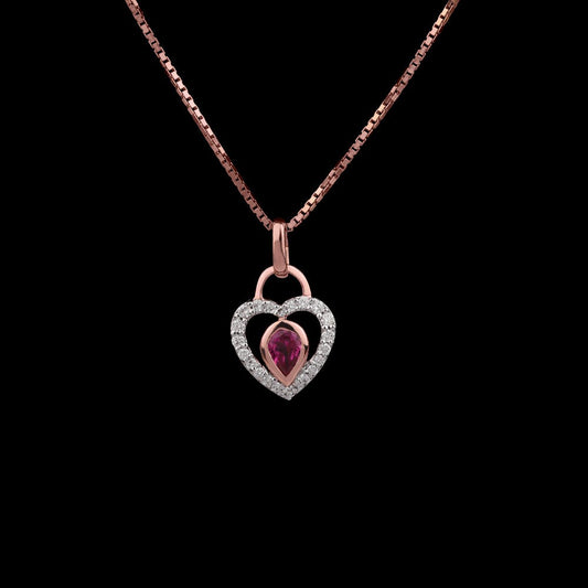 14K Rose Gold Diamond Pendant - 0.13ct VVS-VS-GH with Colour Stones