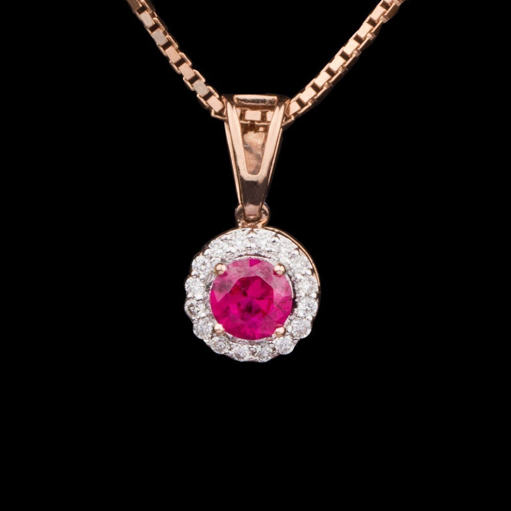 14K Rose Gold Diamond Pendant - 0.07ct VVS-VS-HI with Colour Stones