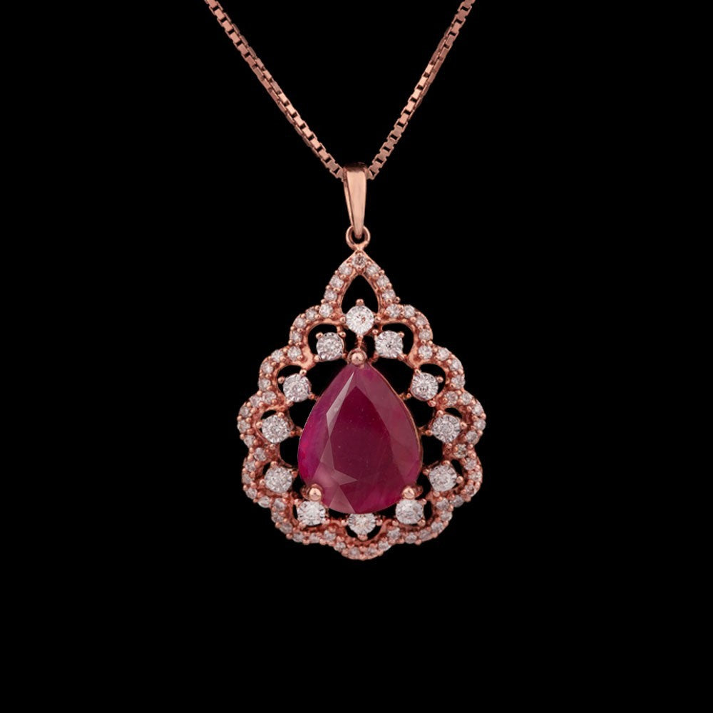 18K Rose Gold Diamond Pendant - 0.38ct VS-IJ with Colour Stones