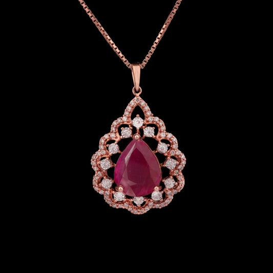 18K Rose Gold Diamond Pendant - 0.38ct VS-IJ with Colour Stones