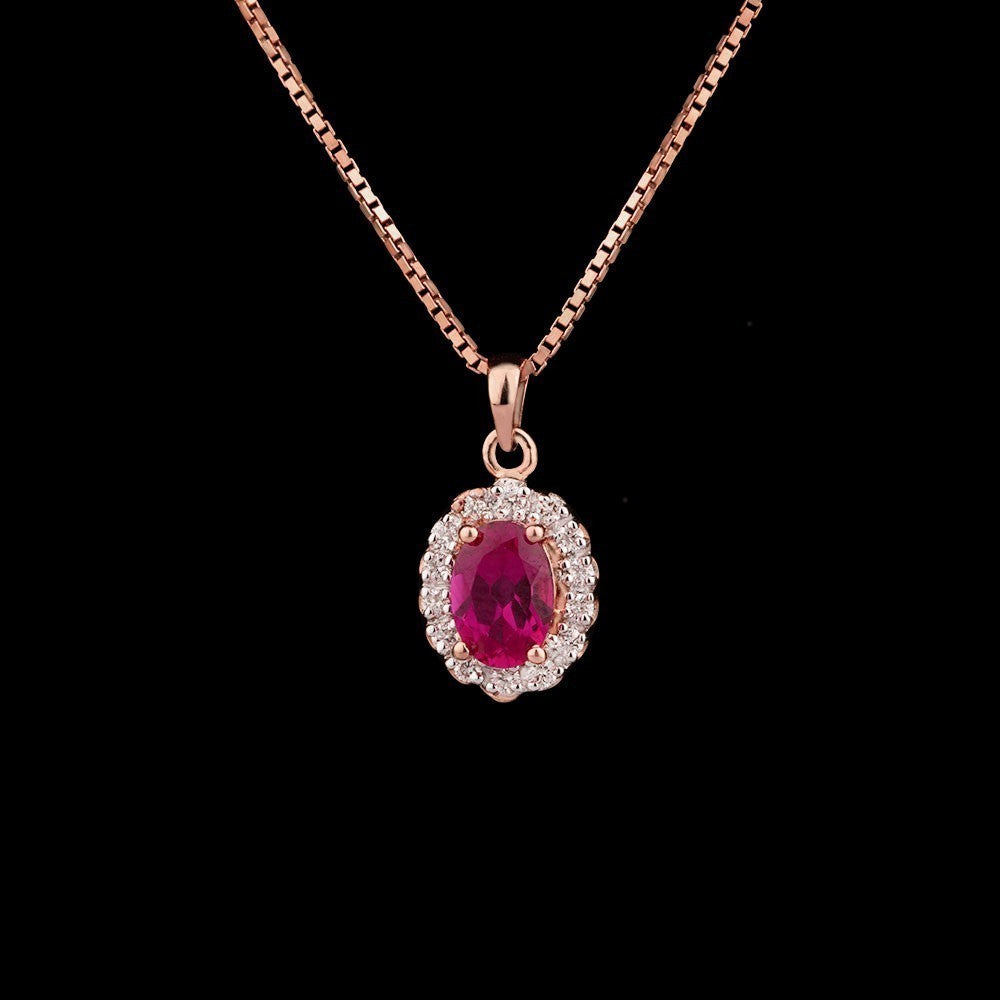 14K Rose Gold Diamond Pendant - 0.13ct VVS-VS-HI with Colour Stones