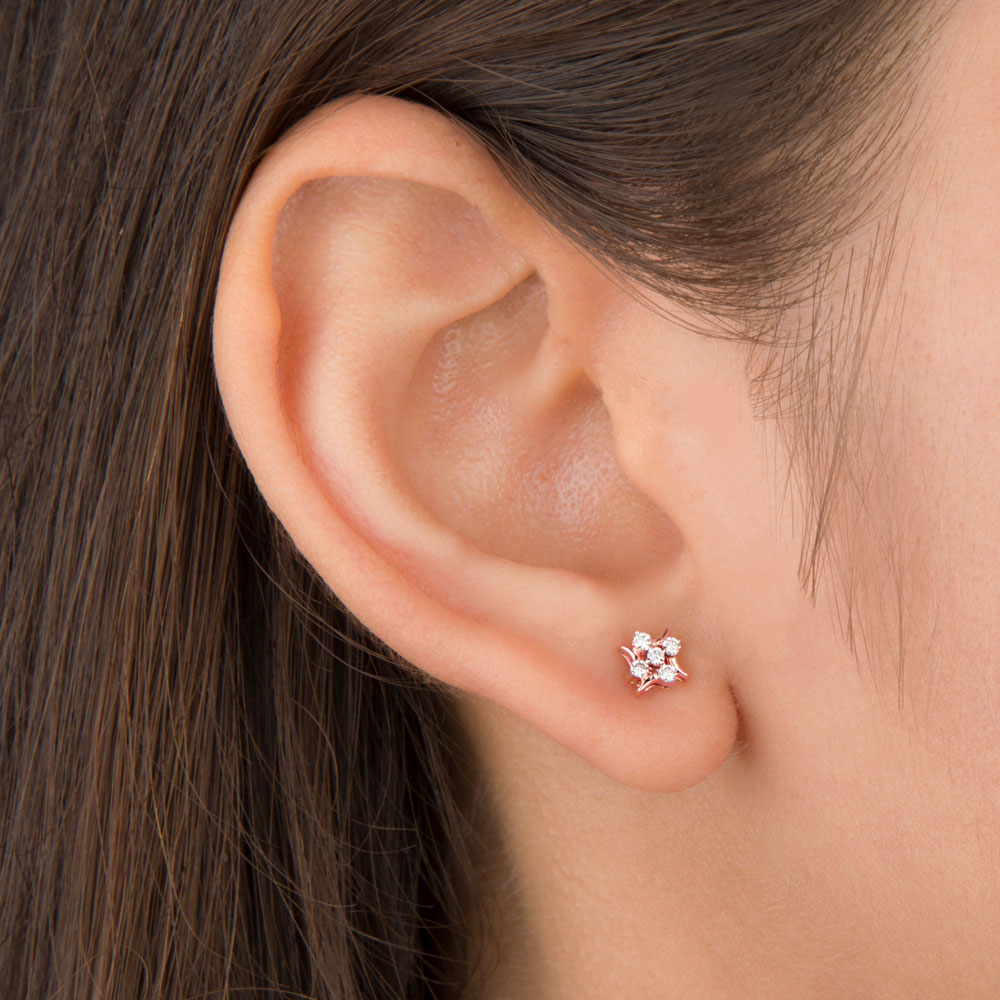 14K Rose Gold Diamond Earrings - 0.13ct VS-SI-GH