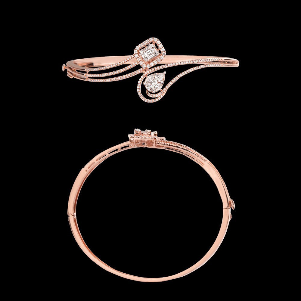 14K Rose Gold Diamond Kada - 1.2ct VS-FG