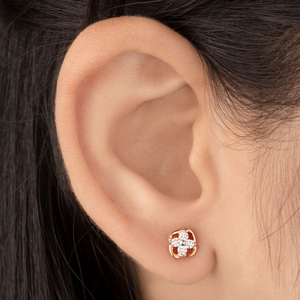 14K Rose Gold Diamond Earrings - 0.19ct SI-GH