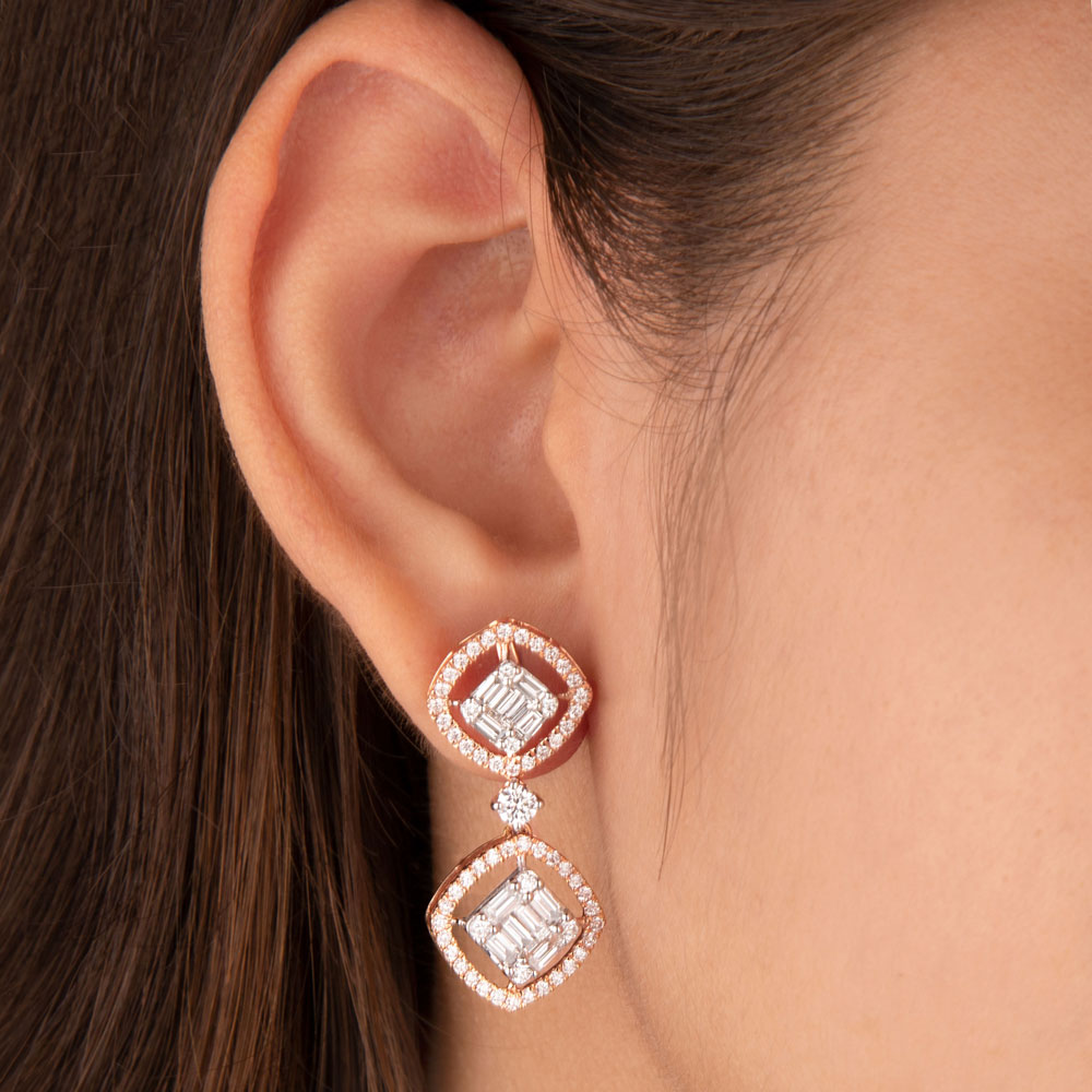 14K Rose Gold Diamond Earrings - 2.56ct VS-FG