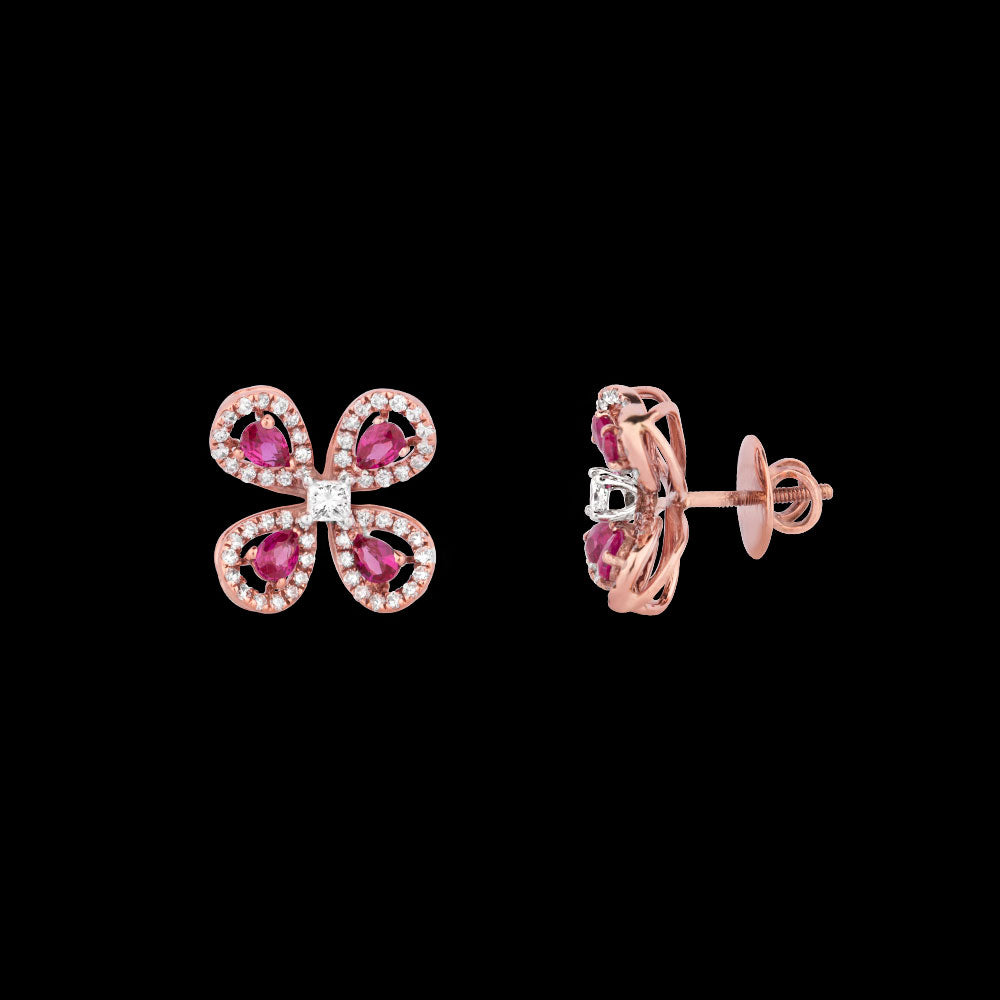 14K Rose Gold Diamond Earrings - 0.81ct VS-SI-FG with Colour Stones