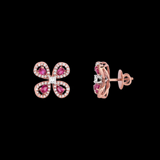 14K Rose Gold Diamond Earrings - 0.81ct VS-SI-FG with Colour Stones