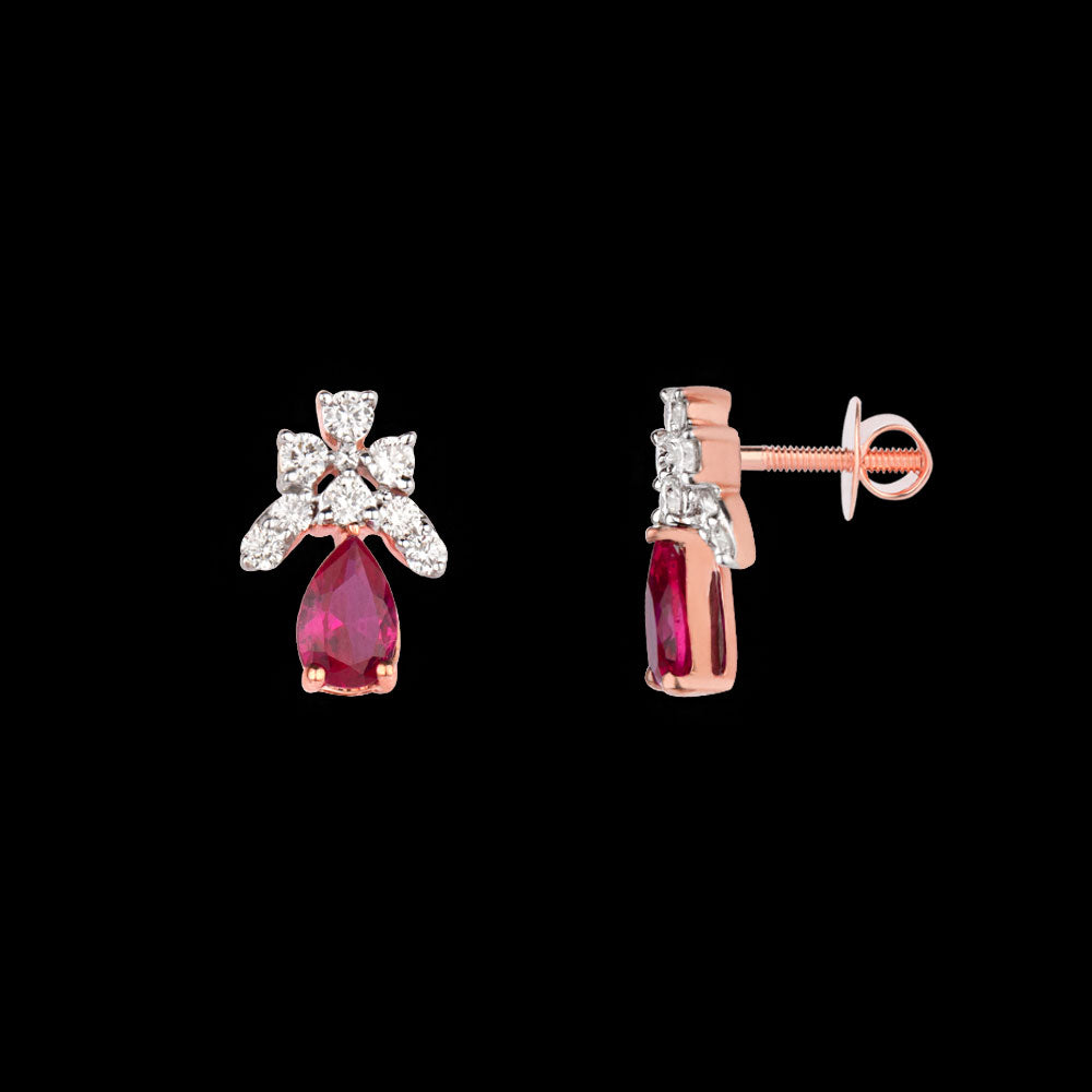 14K Rose Gold Diamond Earrings - 0.32ct VVS-VS-IJ with Colour Stones