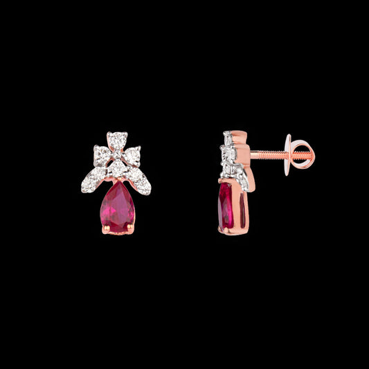 14K Rose Gold Diamond Earrings - 0.32ct VVS-VS-IJ with Colour Stones