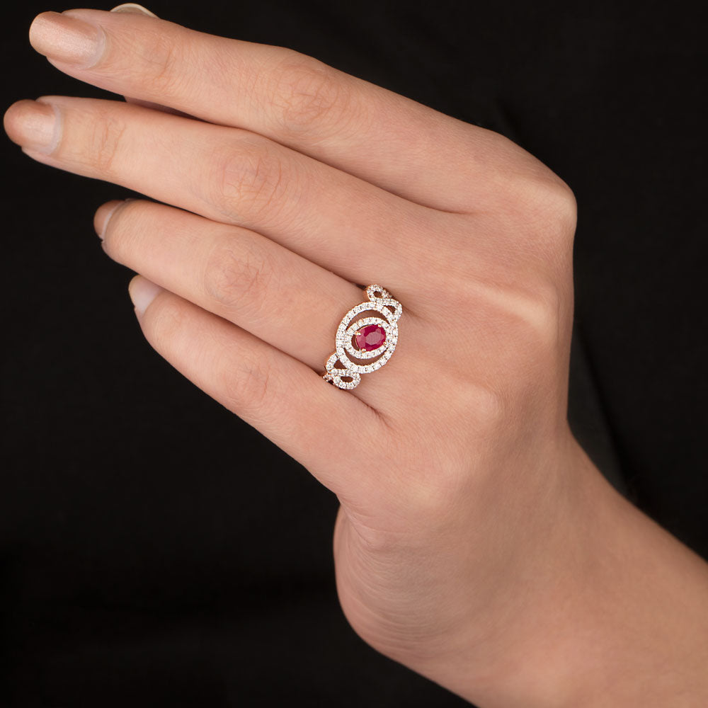 18K Rose Gold Diamond Ring - 0.529ct VVS-VS-GH with Colour Stones