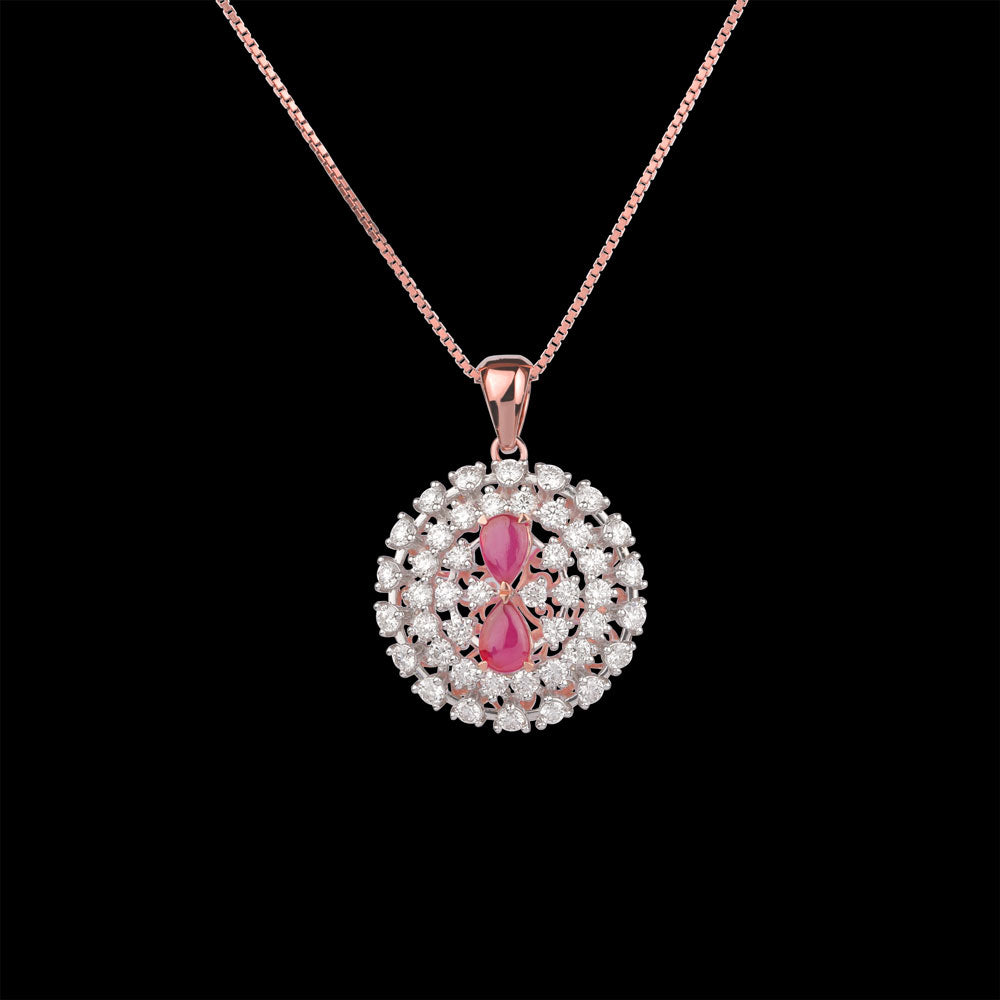 18K Rose Gold Diamond Pendant - 1.6ct VVS-VS-HI with Colour Stones