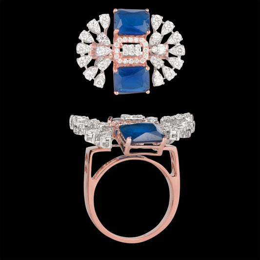 18K Rose Gold Diamond Ring - 1.17ct VVS-VS-HI with Colour Stones