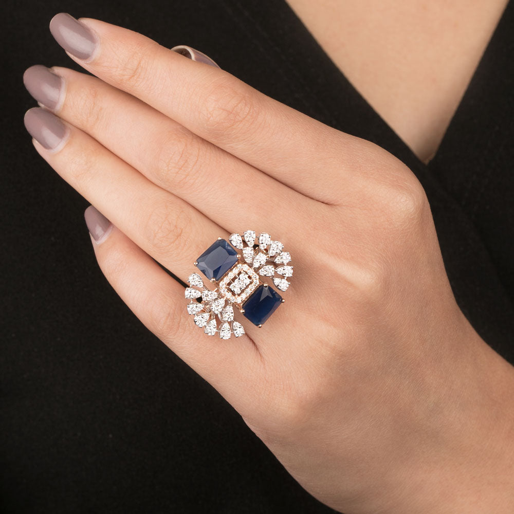 18K Rose Gold Diamond Ring - 1.17ct VVS-VS-HI with Colour Stones