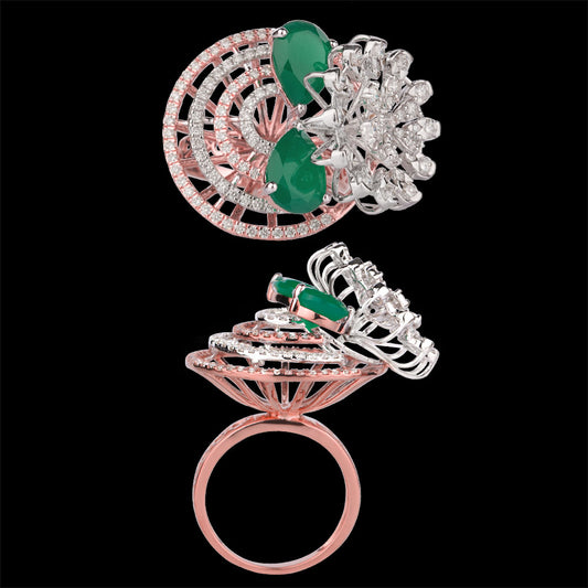 18K Rose Gold Diamond Ring - 1.53ct VVS-VS-HI with Colour Stones