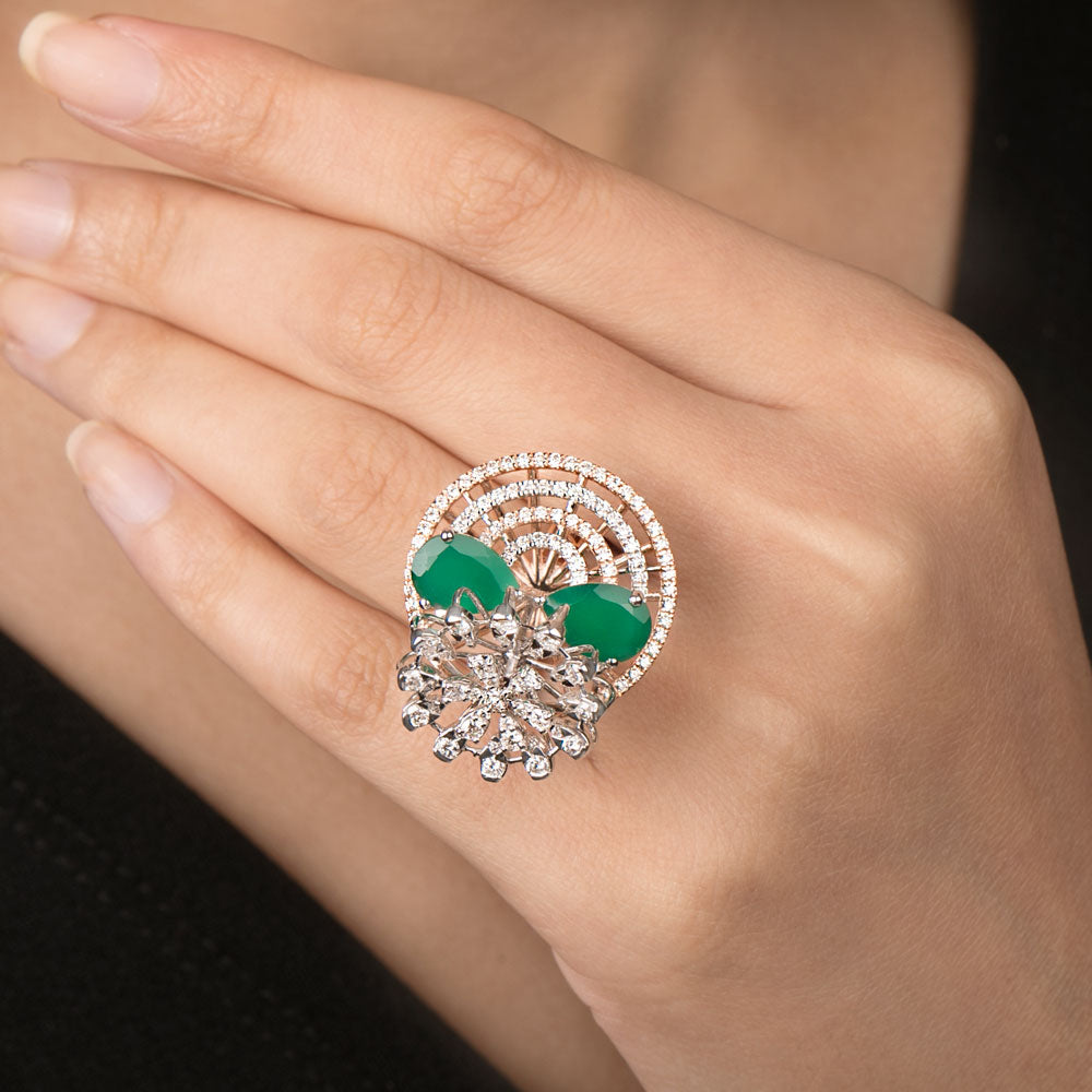 18K Rose Gold Diamond Ring - 1.53ct VVS-VS-HI with Colour Stones