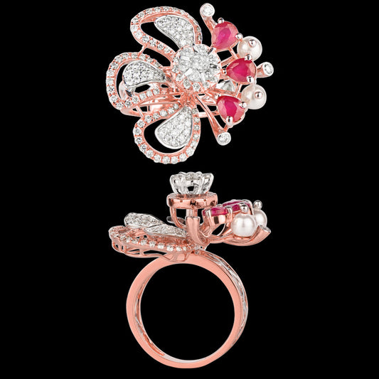 14K Rose Gold Diamond Ring - 1.21ct VVS-VS-HI with Colour Stones