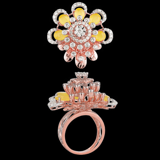 14K Rose Gold Diamond Ring - 1.67ct VVS-VS-HI with Colour Stones