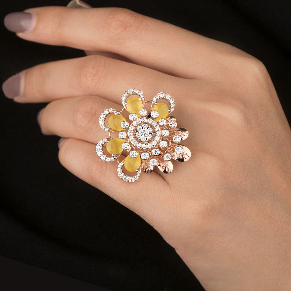 14K Rose Gold Diamond Ring - 1.67ct VVS-VS-HI with Colour Stones