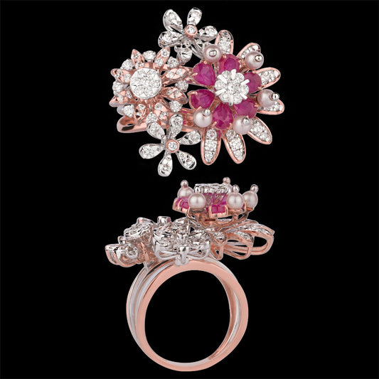 14K Rose Gold Diamond Ring - 1.59ct VVS-VS-HI with Colour Stones