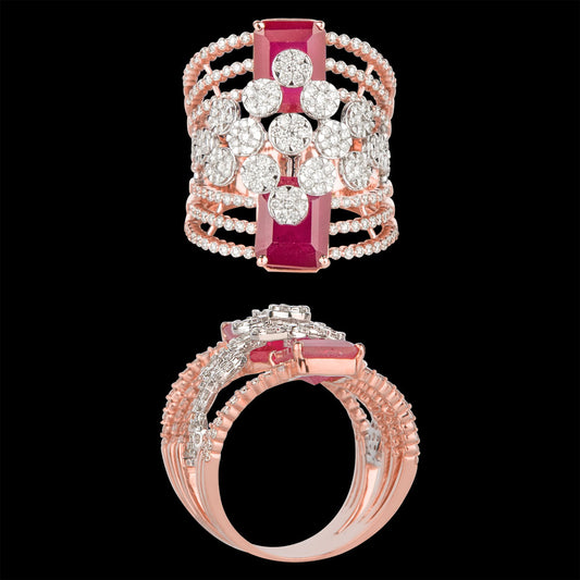 18K Rose Gold Diamond Ring - 1.47ct VVS-VS-HI with Colour Stones