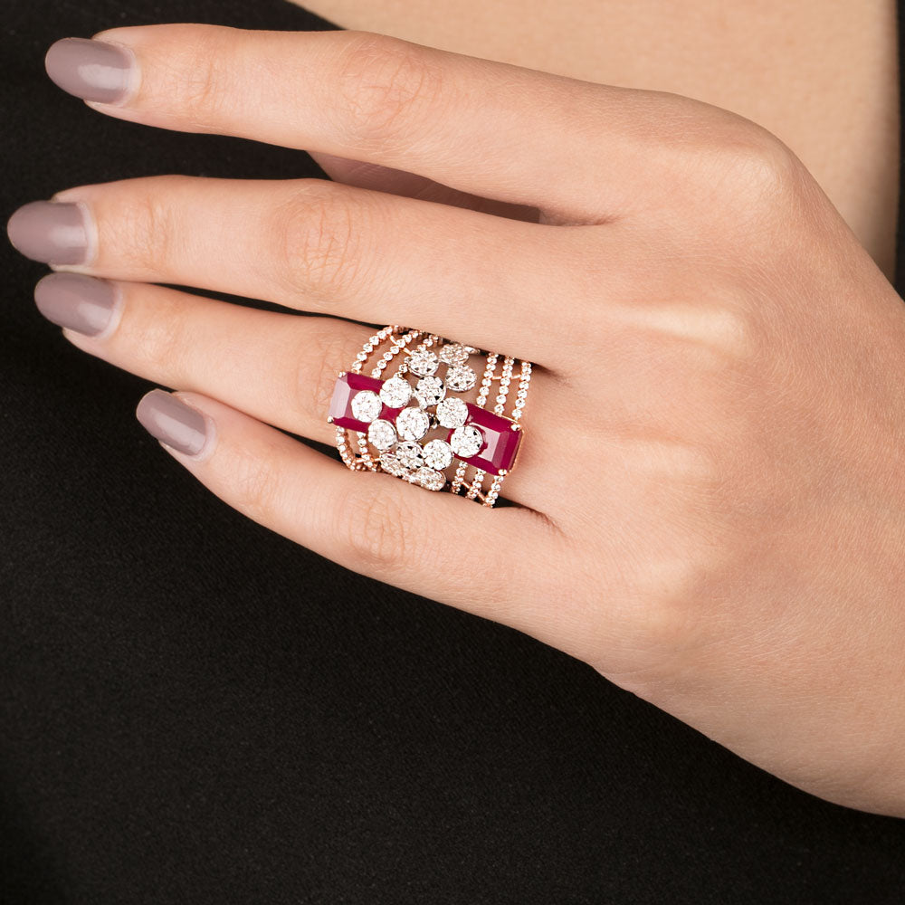 18K Rose Gold Diamond Ring - 1.47ct VVS-VS-HI with Colour Stones